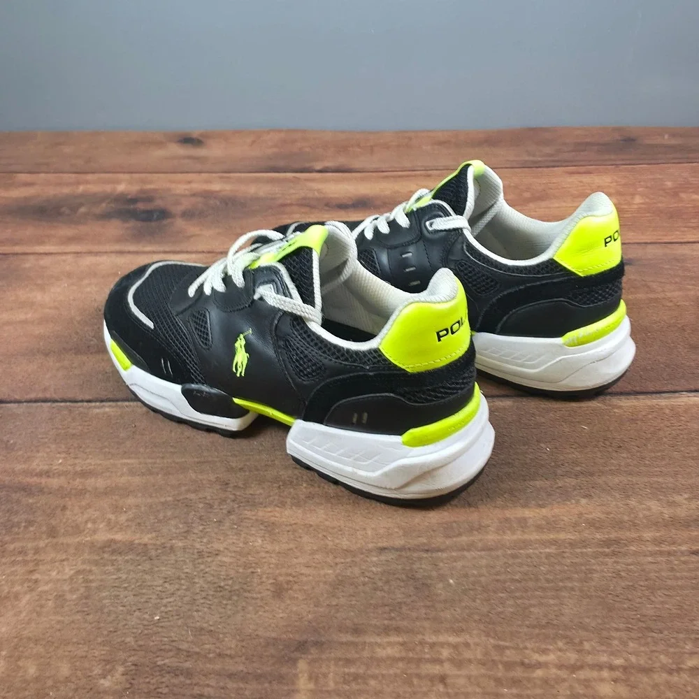 Polo Ralph Lauren JGR PP-SK-ATH Sneakers Mens 11 Black Neon Yellow Good Leather